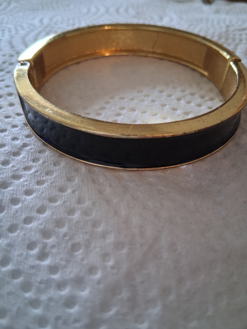 Gold-Tone Bangle Bracelet with Black Inlay